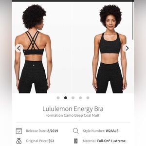 Lululemon energy bra deep coal 6 women